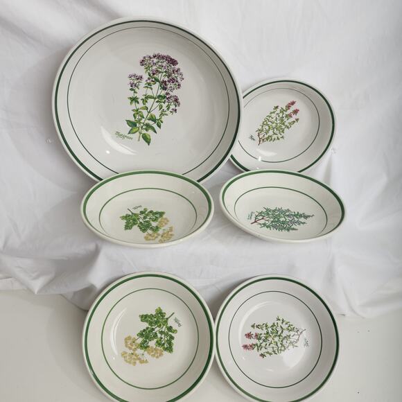 CERTIFIED INTERNATIONAL HERB GARDEN CIC ITALY 5‎ PIECE PASTA SALAD SERVING SET - Picture 1 of 10